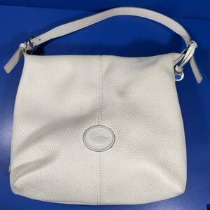 RARE VTG Dooney & Bourke Pebbled Leather Shoulder Bag, Bone with Canvas Interior